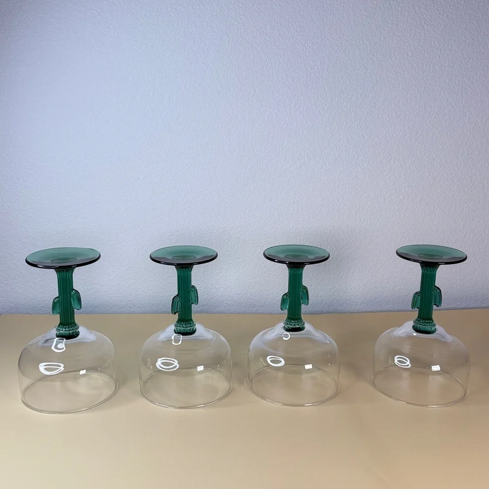 Southwestern Set of 4 Cactus Stem Margarita Glasses